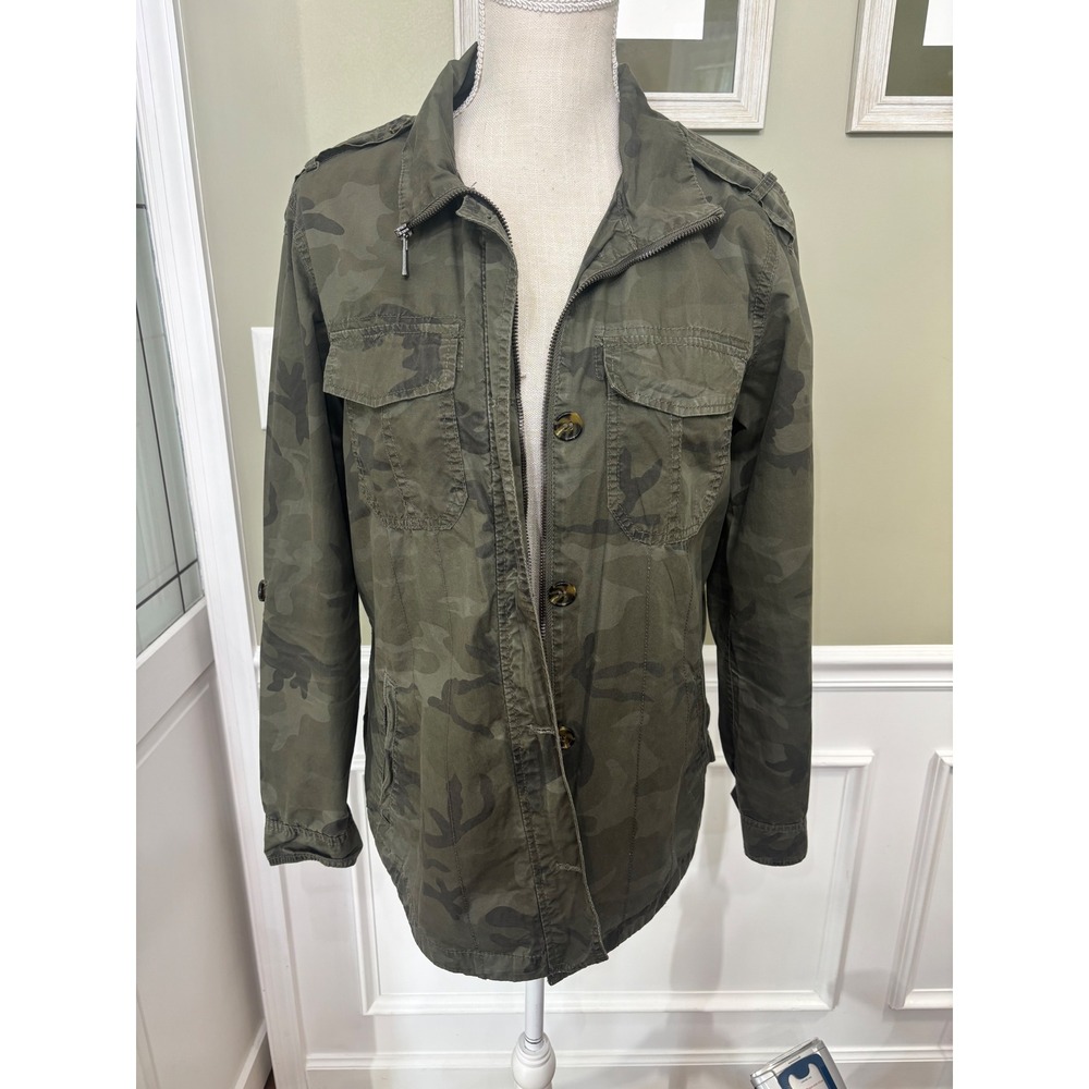 Womens Camo Utility Jacket Green Camouflage Military Field Coat Full Zip M